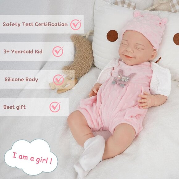 🆕18Inch Realistic Full Body Silicone Reborn ivory White Baby Girl Smiling Dolls - Picture 7 of 12